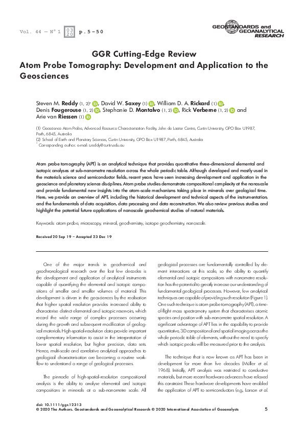 (PDF) Atom Probe Tomography: Development and Application to the Geosciences