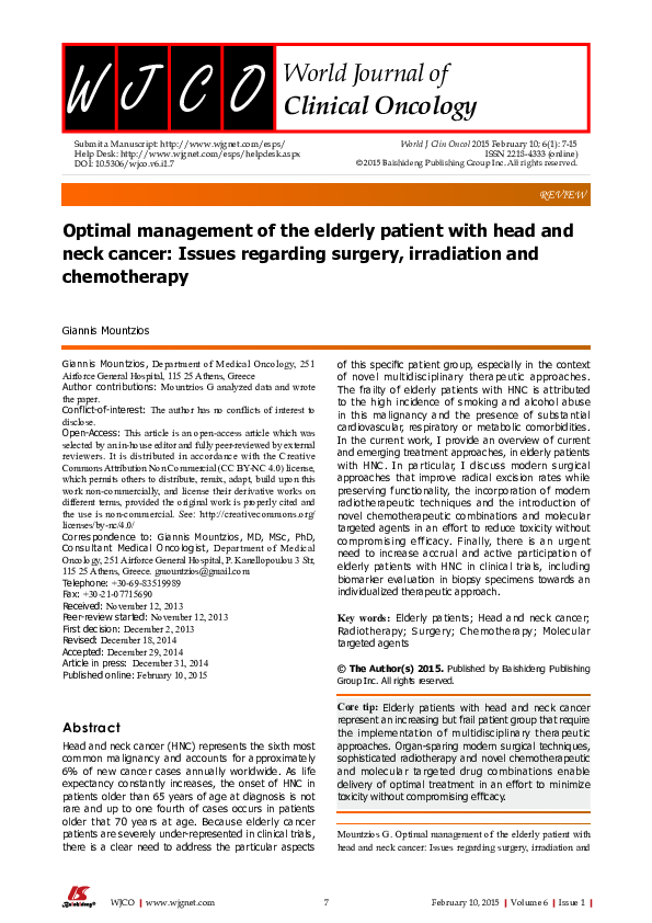 (PDF) Optimal management of the elderly patient with head and neck ...