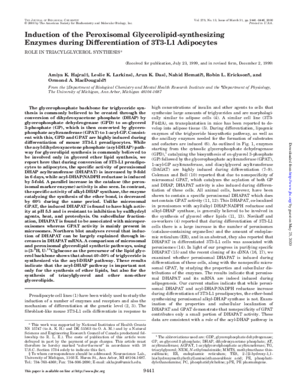 (PDF) Induction of the peroxisomal glycerolipid-synthesizing enzymes ...