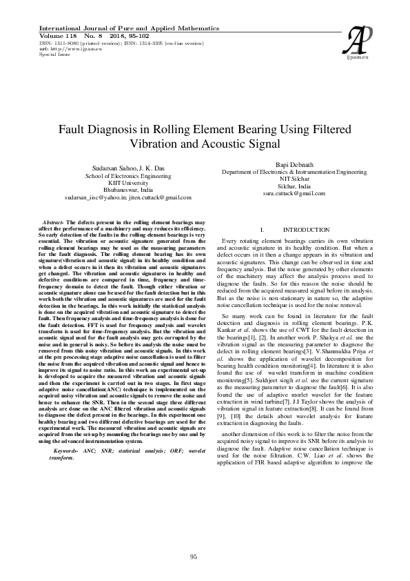 (PDF) Fault Diagnosis in Rolling Element Bearing Using Filtered ...