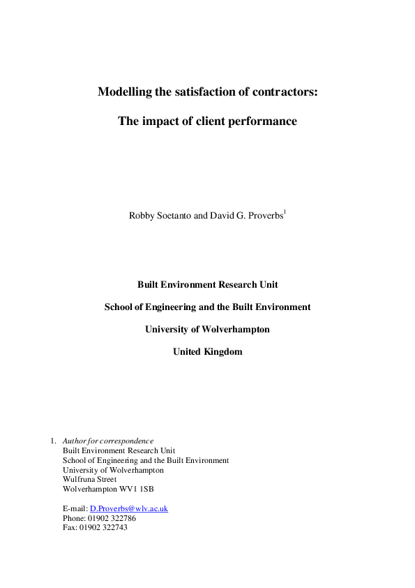 (PDF) Modelling the satisfaction of contractors: the impact of client ...