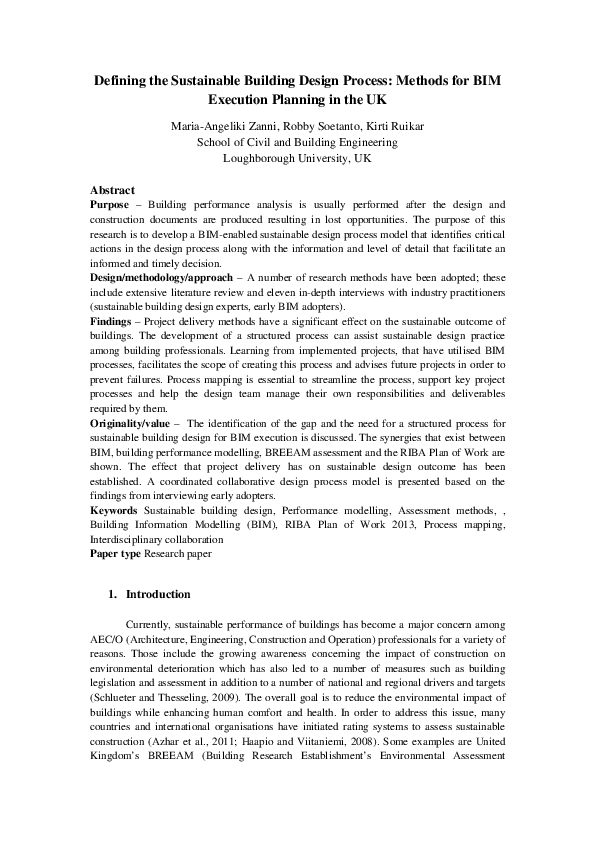 (PDF) Defining the sustainable building design process: methods for BIM ...