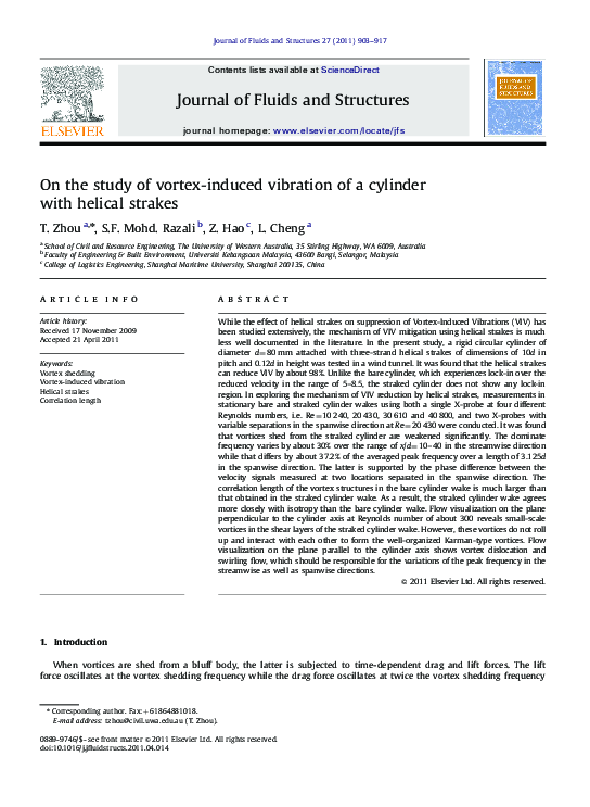 (PDF) On the study of vortex-induced vibration of a cylinder with ...