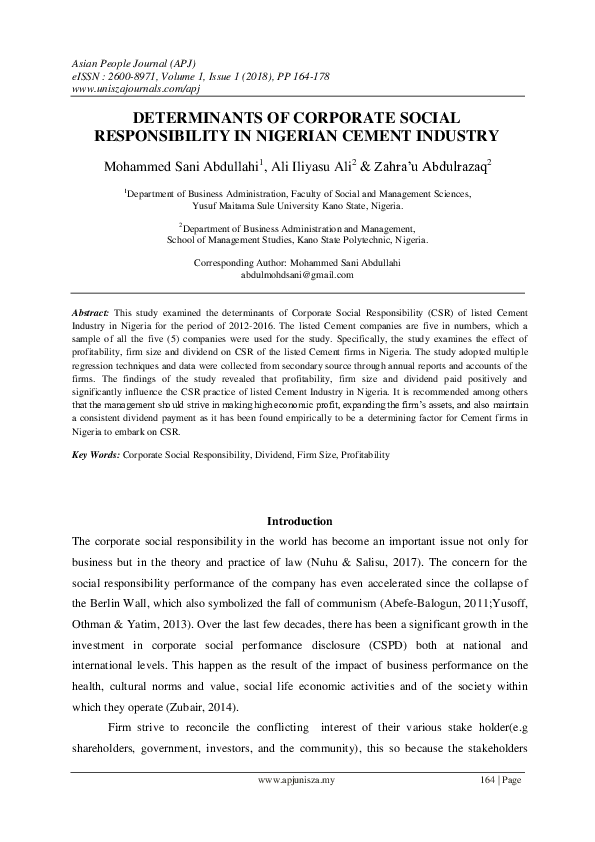 (PDF) Determinants of Corporate Social Responsibility in Nigerian ...