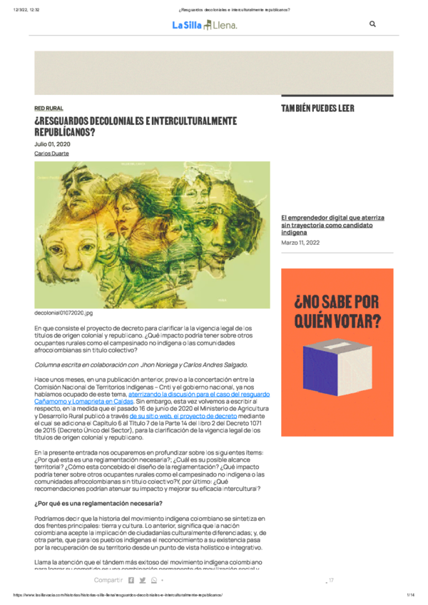 ¿Resguardos decoloniales e interculturalmente republícanos?