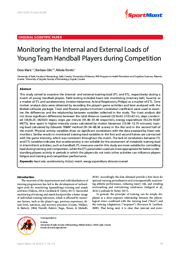 (PDF) Monitoring the Internal and External Loads of Young Team Handball ...