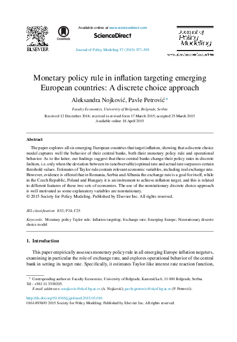 (PDF) Monetary policy rule in inflation targeting emerging European ...