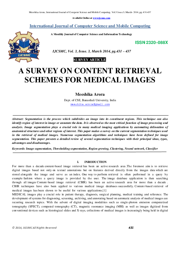 (PDF) A Survey on Content Retrieval Schemes for Medical Images