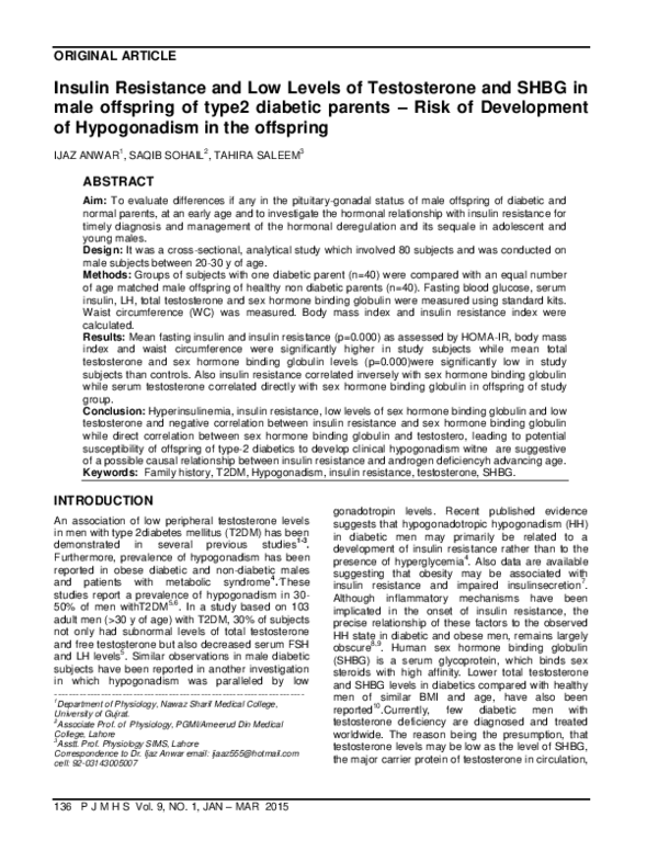 (PDF) Insulin Resistance and Low Levels of Testosterone and SHBG in ...