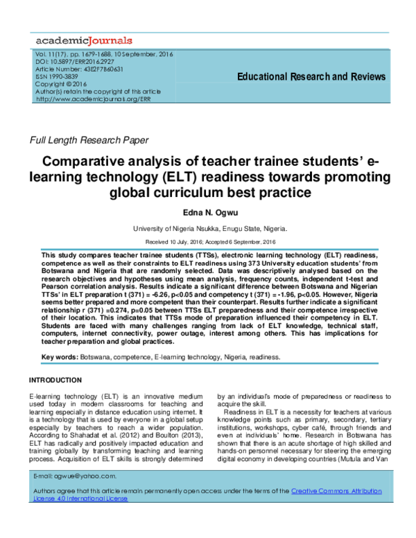 (PDF) Comparative analysis of teacher trainee students e-learning ...