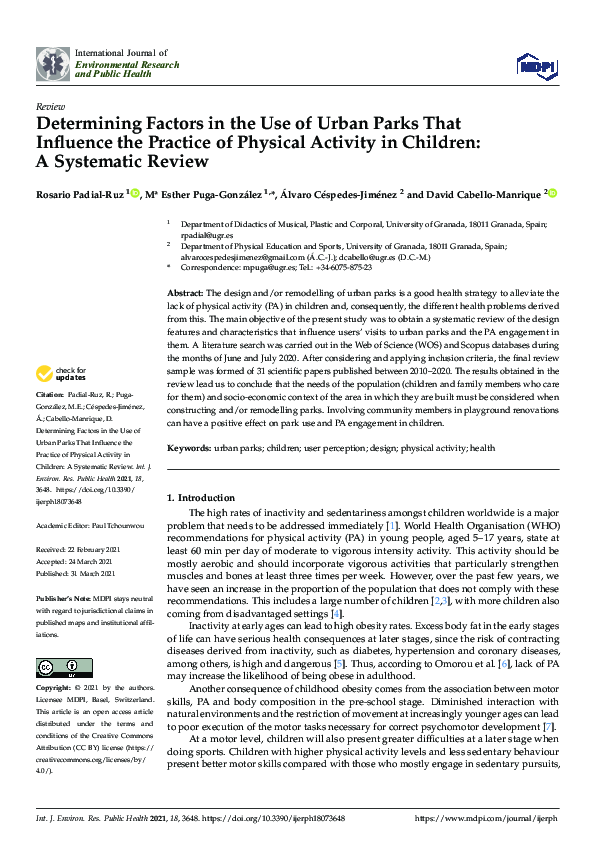 (PDF) Determining Factors in the Use of Urban Parks That Influence the ...
