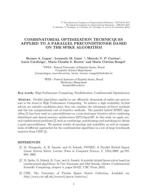 (PDF) Combinatorial Optimization Technicques Applied to a Parallel ...