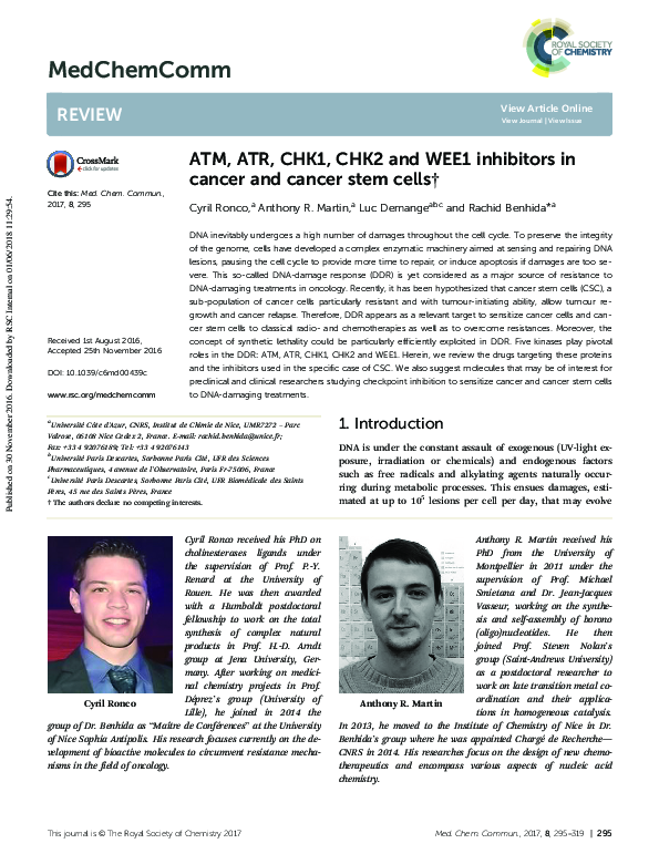 (PDF) ATM, ATR, CHK1, CHK2 and WEE1 inhibitors in cancer and cancer ...