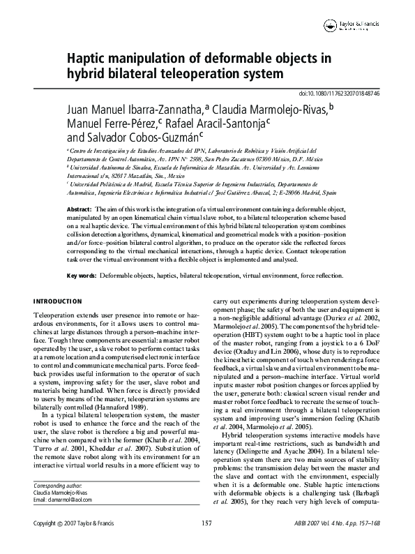 (PDF) Haptic manipulation of deformable objects in hybrid bilateral ...