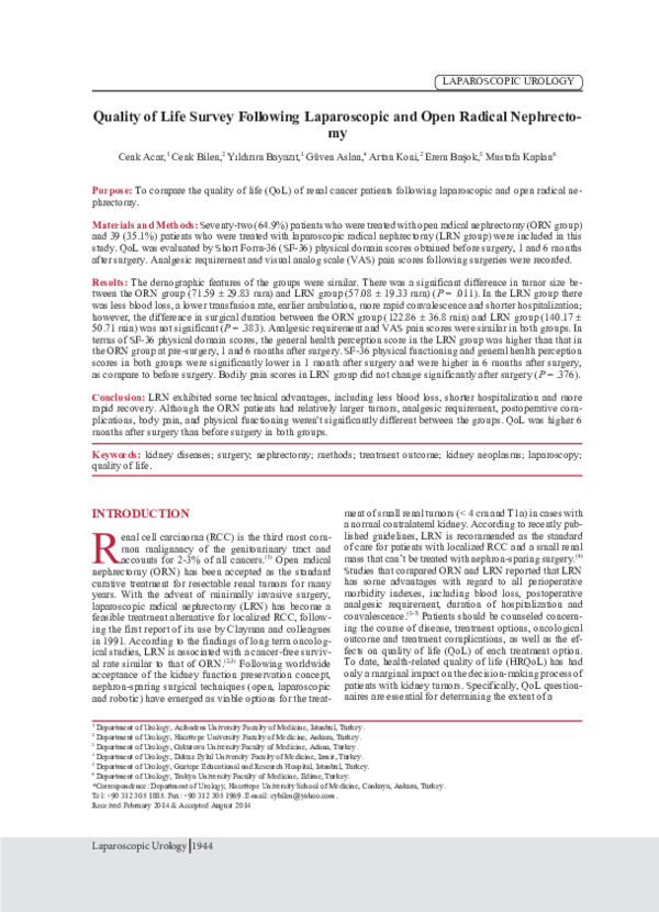 (PDF) Quality of Life Survey Following Laparoscopic and Open Radical ...
