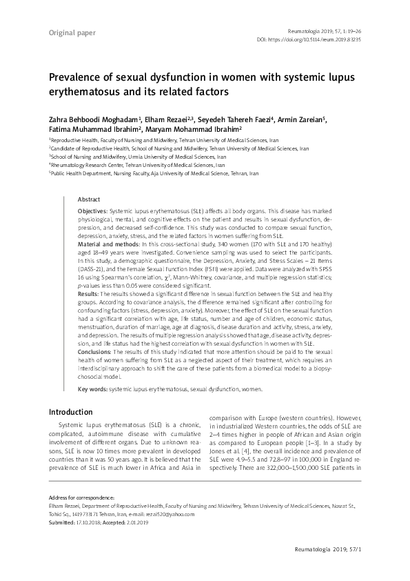 (PDF) Prevalence of sexual dysfunction in women with systemic lupus ...