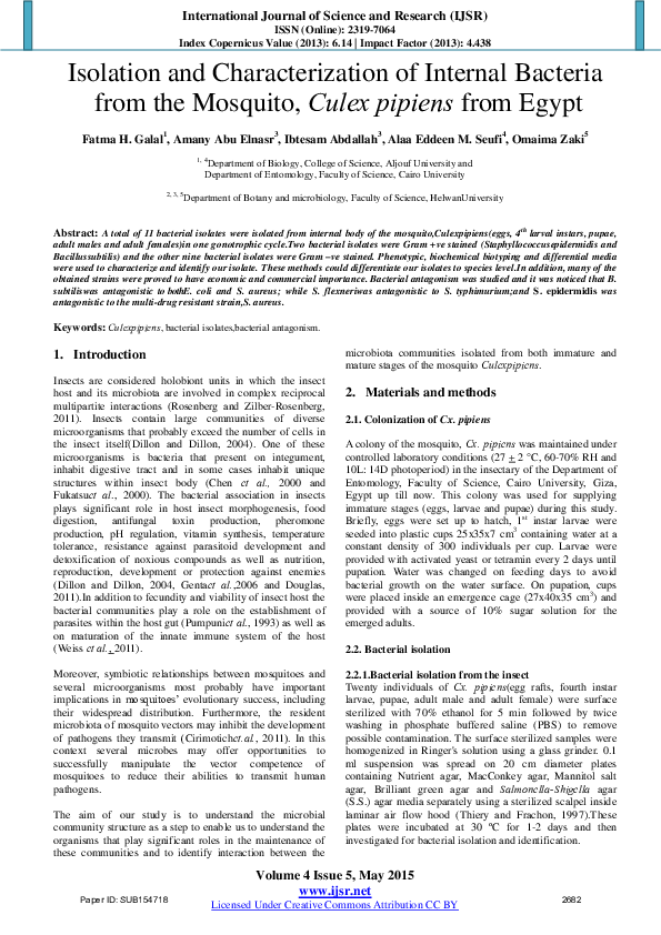 (PDF) Isolation and Characterization of Internal Bacteria from the ...