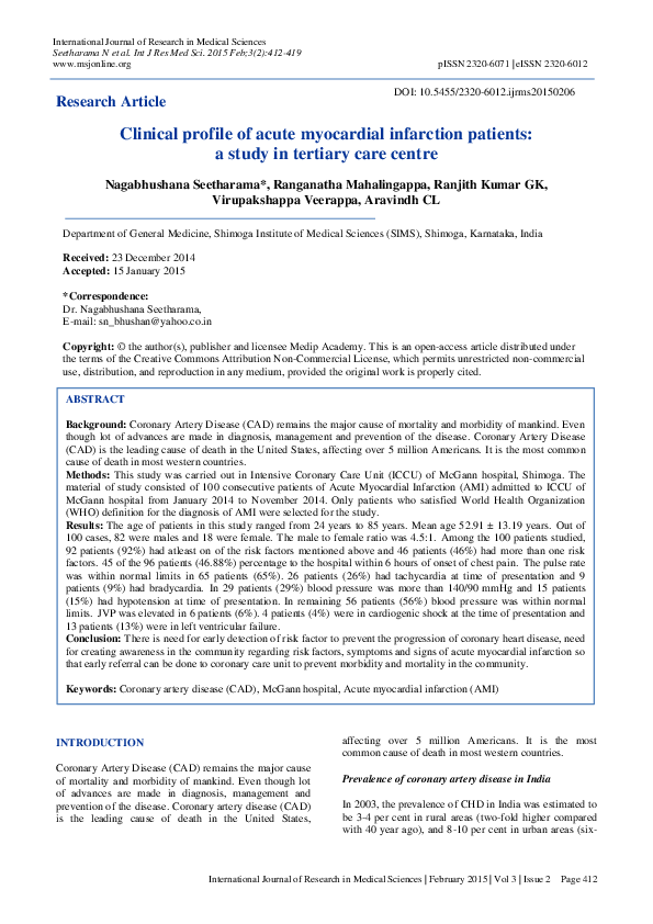 (PDF) Clinical profile of acute myocardial infarction patients: a study ...