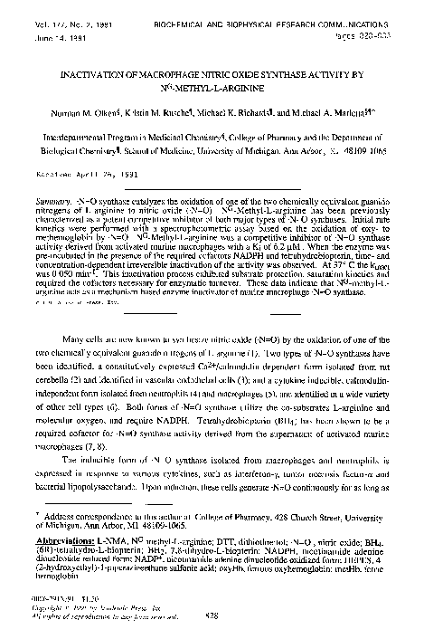 (PDF) Inactivation of macrophage nitric oxide synthase activity by NG ...