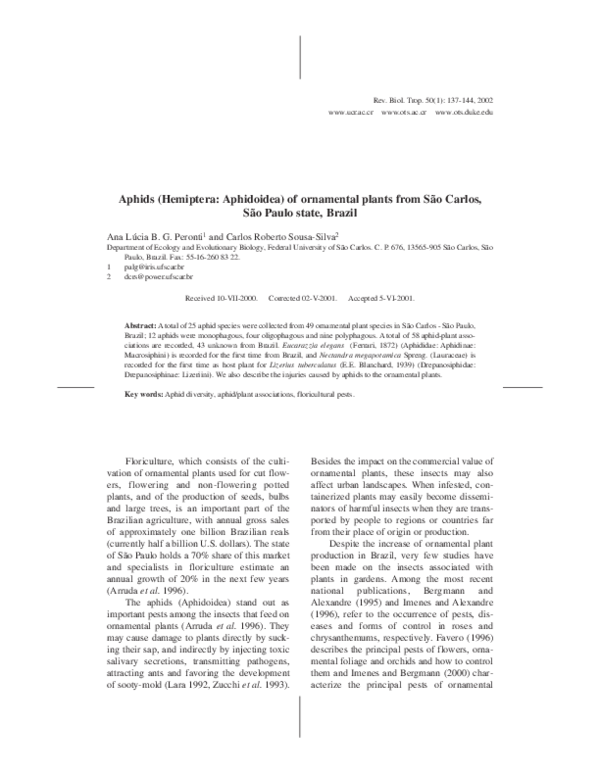 (PDF) Aphids (Hemiptera: Aphidoidea) of Ornamental Plants From São ...