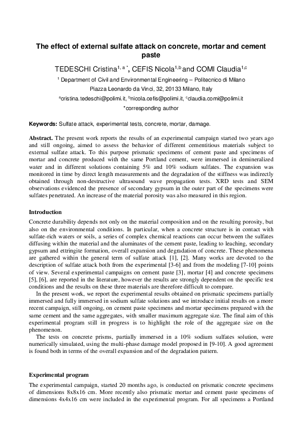 (PDF) The effect of external sulfate attack on concrete, mortar and ...