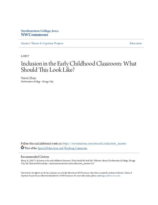(PDF) Inclusion in the Early Childhood Classroom: What Should This Look ...