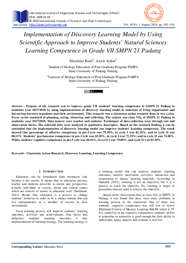 (PDF) Implementation of Discovery Learning Model by Using Scientific ...
