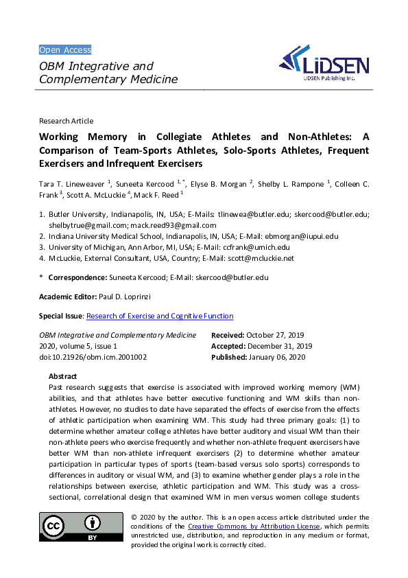(PDF) Working Memory in Collegiate Athletes and Non-Athletes: A ...