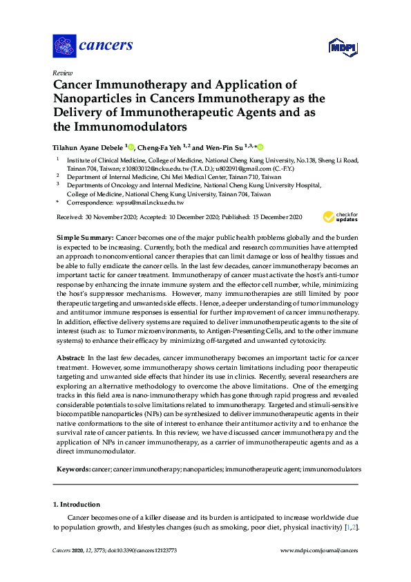 (PDF) Cancer Immunotherapy and Application of Nanoparticles in Cancers ...
