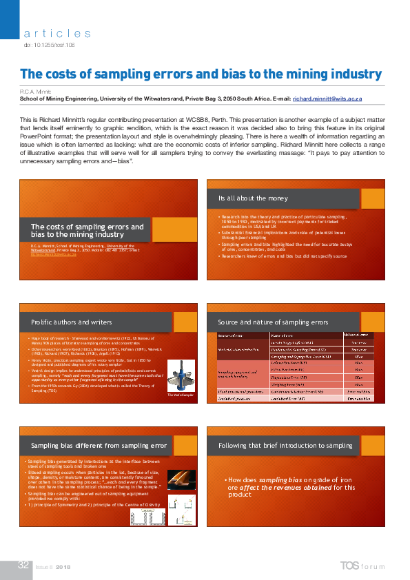 (PDF) The costs of sampling errors and bias to the mining industry
