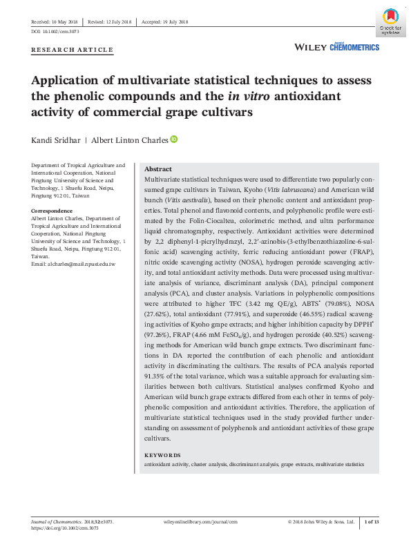 (PDF) Application of multivariate statistical techniques to assess the ...