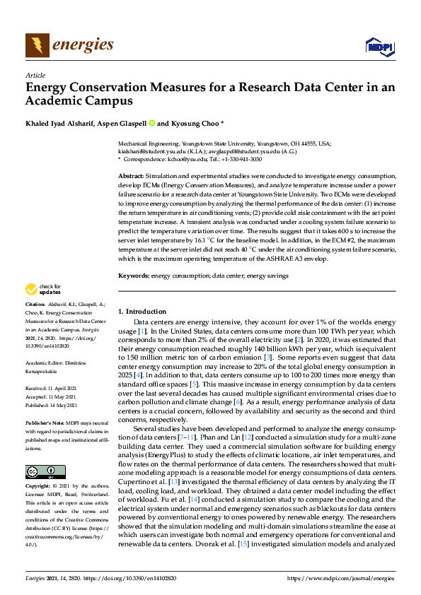 (PDF) Energy Conservation Measures for a Research Data Center in an ...