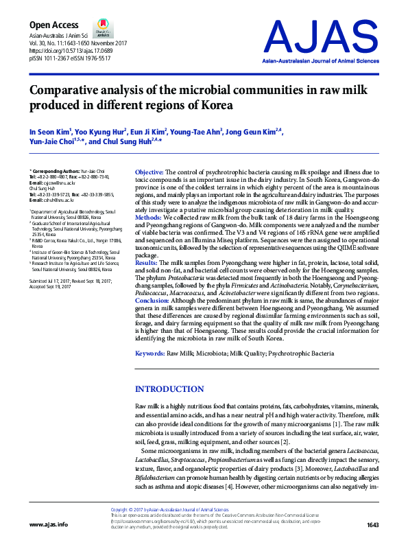 (PDF) Comparative analysis of the microbial communities in raw milk ...