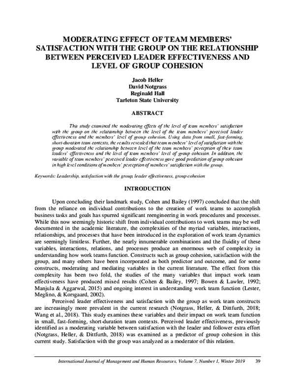 (PDF) Moderating effect of team members' satisfaction with the group on ...