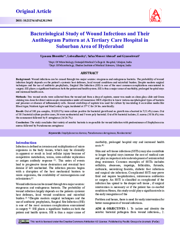 (PDF) Bacteriological Study of Wound Infections and Their Antibiogram