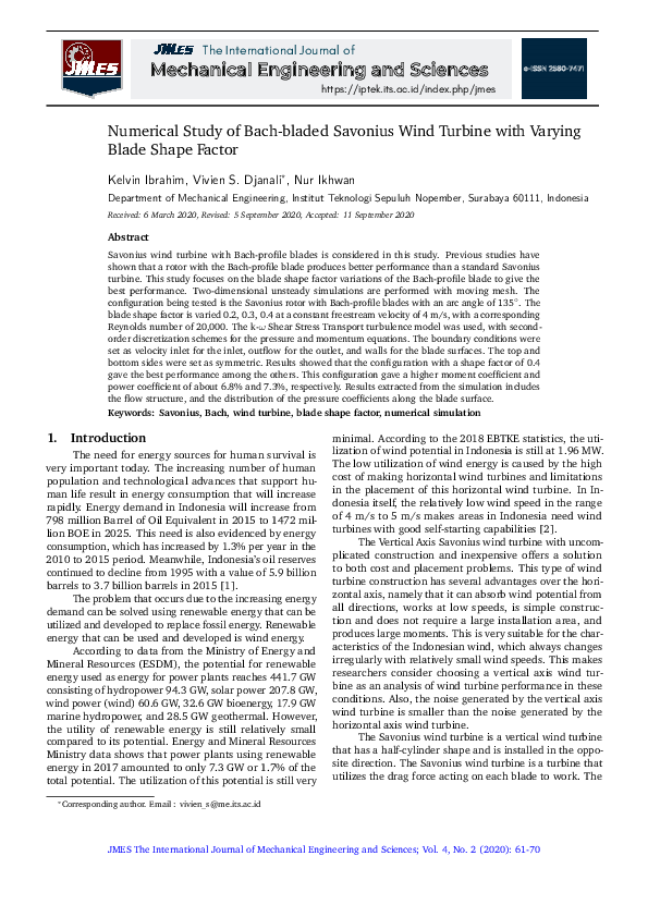 (PDF) Numerical Study of Bach-bladed Savonius Wind Turbine with Varying ...
