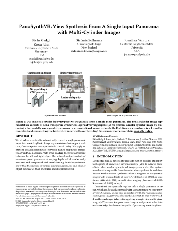 (PDF) PanoSynthVR: View Synthesis From A Single Input Panorama with ...