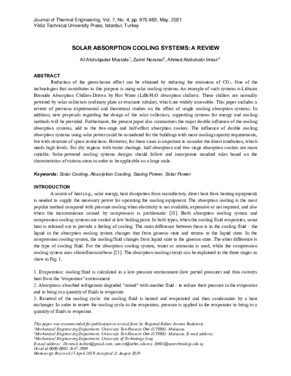 (PDF) Solar Absorption Cooling Systems: A Review