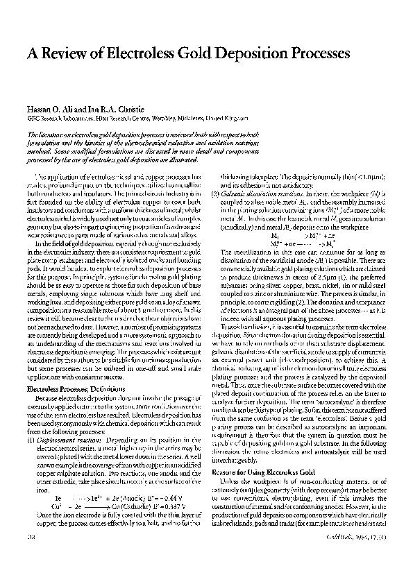 (PDF) A Review of Electroless Gold Deposition Processes