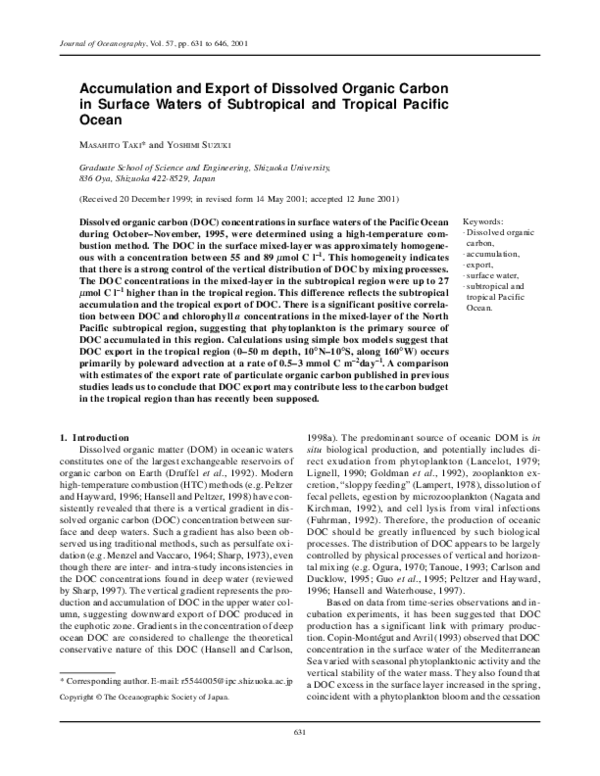 (PDF) Accumulation and export of dissolved organic carbon in surface ...