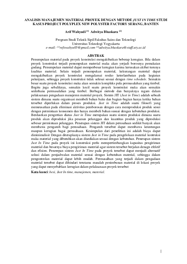 (PDF) Analisis Manajemen Material Proyek Dengan Metode Just in Time ...