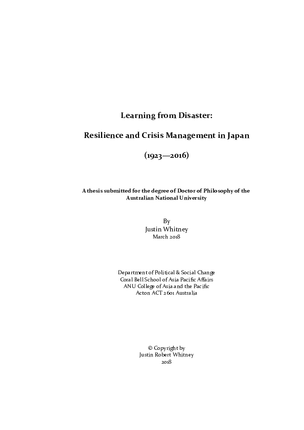 (PDF) Learning from Disaster: Resilience and Crisis Management in Japan ...