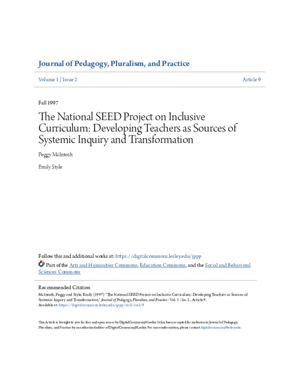 (PDF) The National SEED Project on Inclusive Curriculum: Developing ...