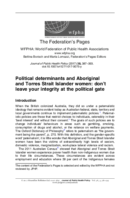 (PDF) Political determinants and Aboriginal and Torres Strait Islander ...