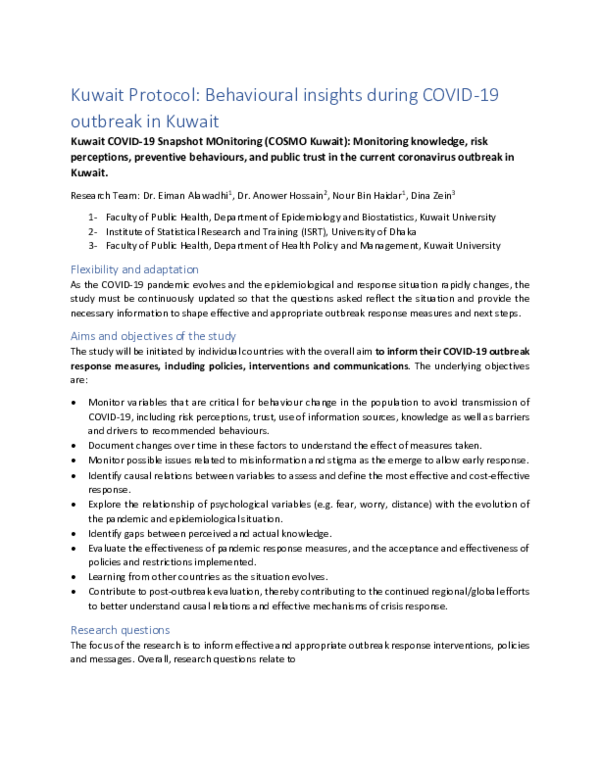 (PDF) Kuwait COVID-19 Snapshot MOnitoring (COSMO Kuwait): Monitoring ...