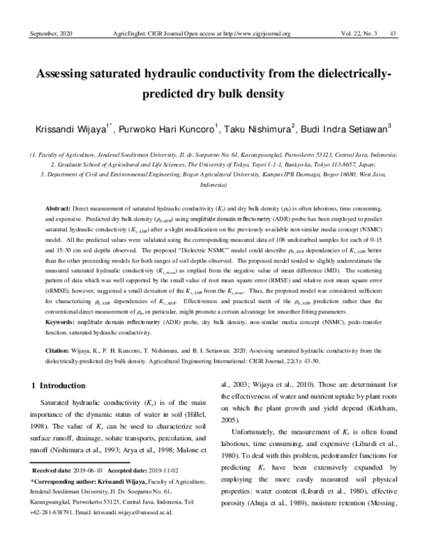 (PDF) Assessing saturated hydraulic conductivity from the ...