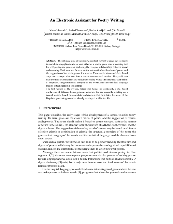 (PDF) An electronic assistant for poetry writing