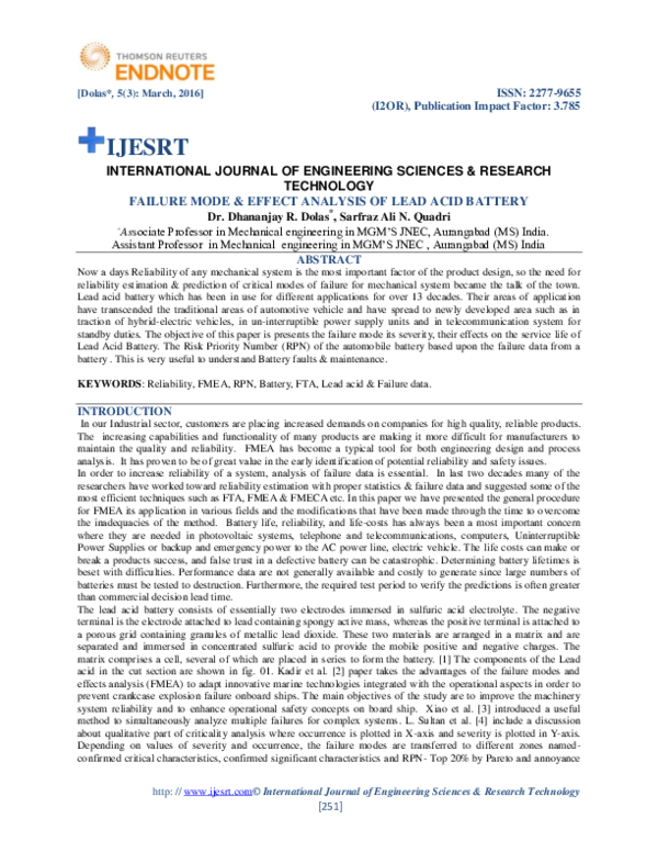 (PDF) Failure Mode & Effect Analysis of Lead Acid Battery Sarfraz Ali