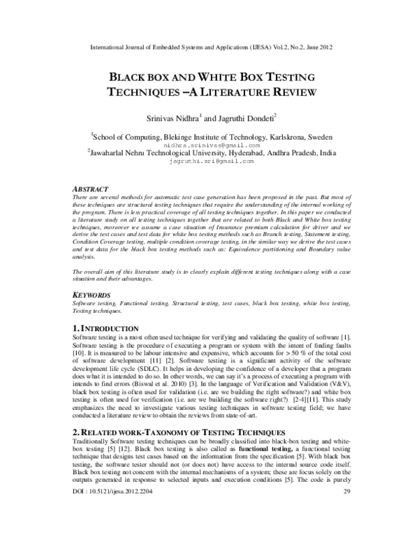 (PDF) White Box Testing Techniques –A Literature Review