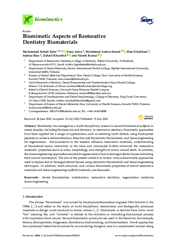 (PDF) Biomimetic Aspects of Restorative Dentistry Biomaterials